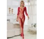 Subblime Bodystockings SUBBLIME - 952419 FISHNET BODYSTOCKING WITH DIAMONDS LONG SLEEVE RED XS/M