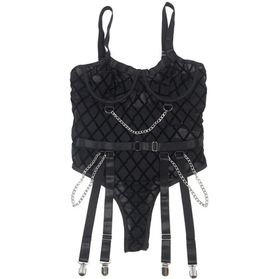 Subblime Bodies SUBBLIME - 9542277 BODY WITH CHAINS + GARTER BELT BLACK L/XL