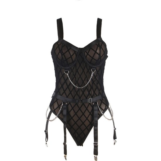 Subblime Bodies SUBBLIME - 9542277 BODY WITH CHAINS + GARTER BELT BLACK L/XL