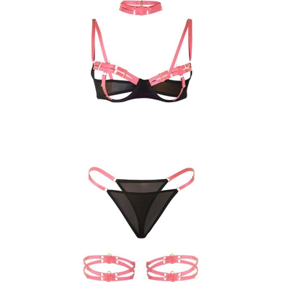 Subblime Sets SUBBLIME - 955298 BRA SET WITH NECKLACE AND LEG DETAILS FLUORESCENT PINK S/M