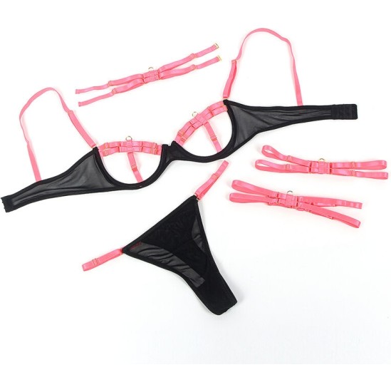 Subblime Sets SUBBLIME - 955298 BRA SET WITH NECKLACE AND LEG DETAILS FLUORESCENT PINK S/M