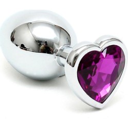 Bondage Play Butt Plug Plated Steel Crystal Heart Purple