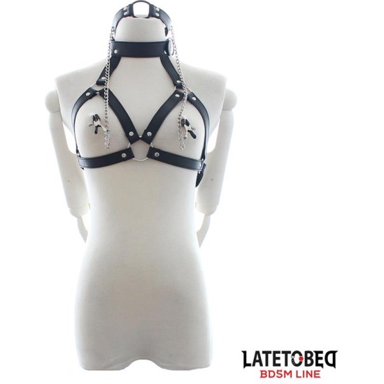 Latetobed Bdsm Line Bondage Strap Bra with Gag and Nipple Clamps