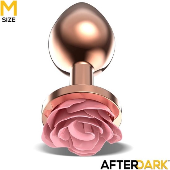Afterdark Rosegold Metal Anal Plug with Pink Rose Base - Size M