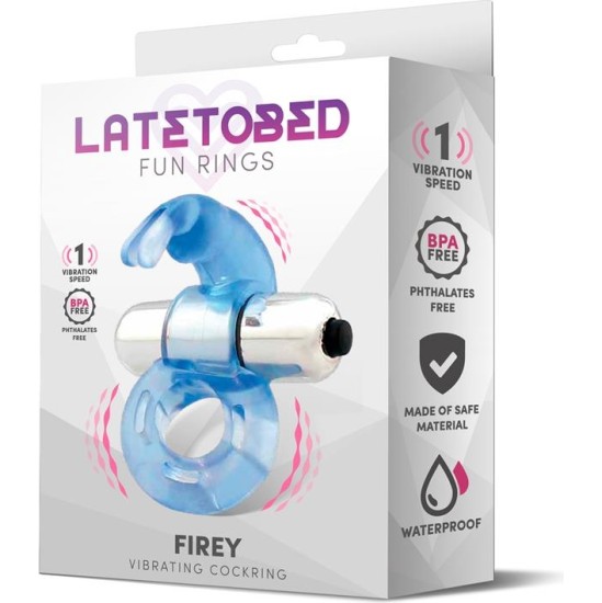 Latetobed Firey Vibrating Penis Ring with Rabbit Blue