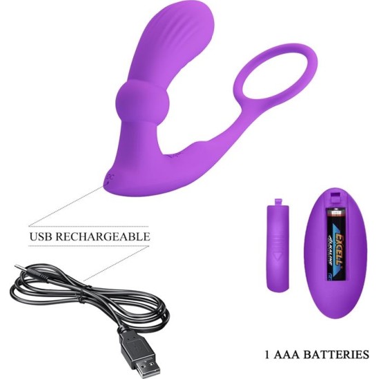 Prettylove Warren Remote-Controlled Vibrating and Pulsating Anal Plug and Penis Ring