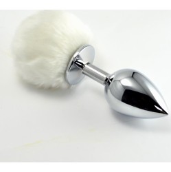 Lovetoy Metal Butt Plug with White Pompon Size L