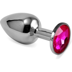 Lovetoy Butt Plug Silver Rosebud Classic with Fuchsia Jewel Size S
