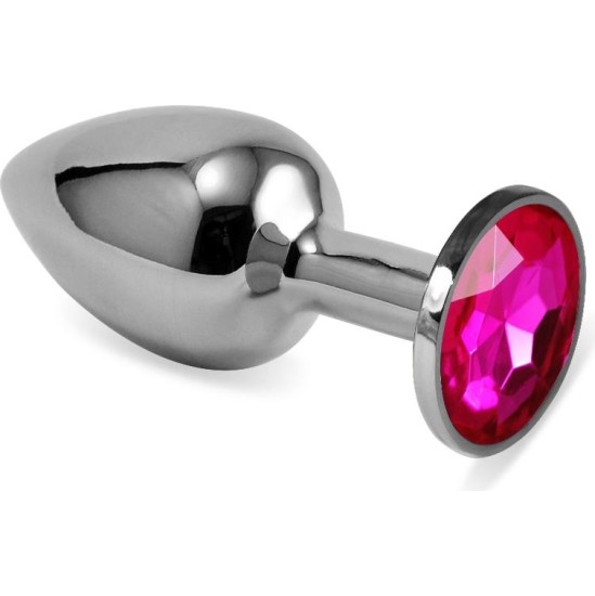 Lovetoy Butt Plug Silver Rosebud Classic with Fuchsia Jewel Size S