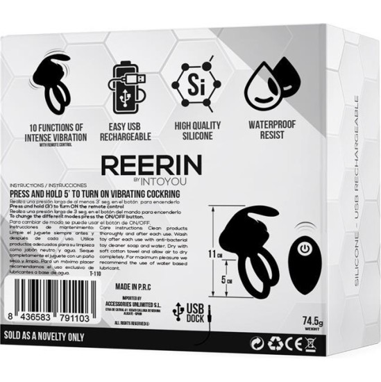 Tardenoche Reerin Dual Vibrating Ring USB Remote Control USB Silicone