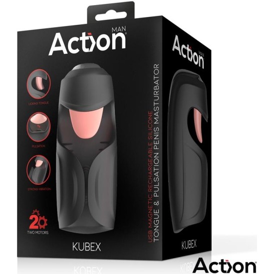 Action Kubex Masturbator with Licking Tongue, Pulsation and Vibration