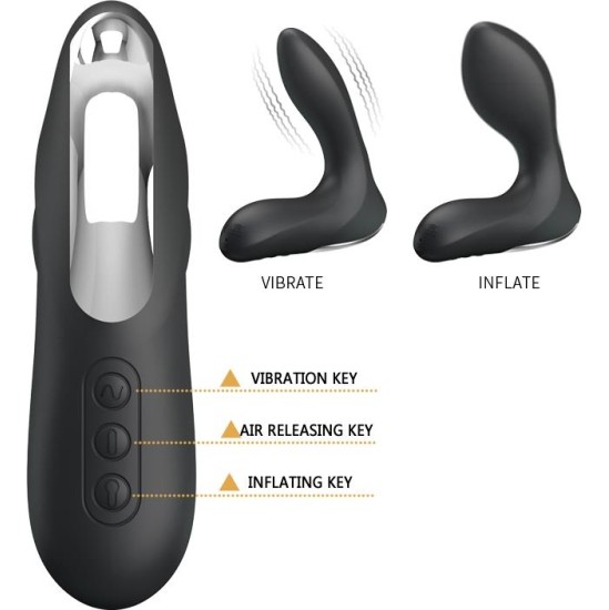 Prettylove Anal Stimulator Inflatable Leonard Silicone USB Black