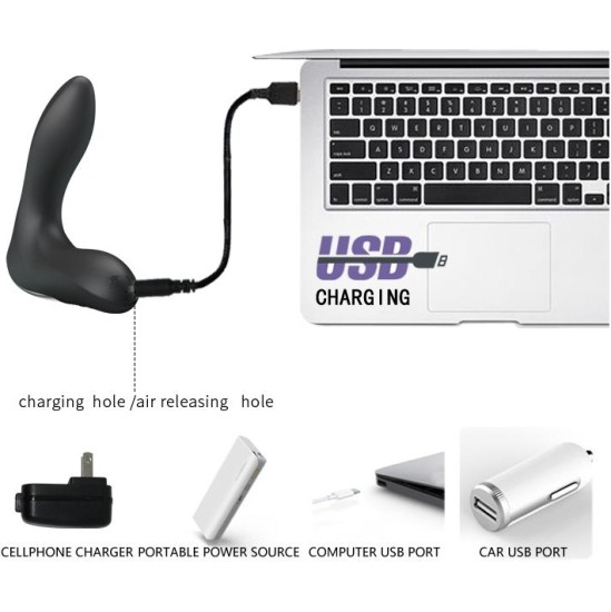 Prettylove Anal Stimulator Inflatable Leonard Silicone USB Black