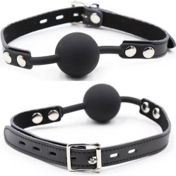 Ohmama Fetish SILICONE BALL GAG WITH LEATHER BELT (PADLOCK INCLUDED)