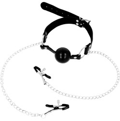 Ohmama Fetish BLACK BALL GAG WITH NIPPLE CLAMPS