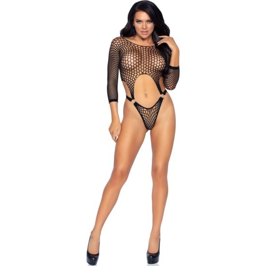 Leg Avenue Bodystockings LEG AVENUE - TOP BODYSUIT WITH THONG BACK ONE SIZE - BLACK