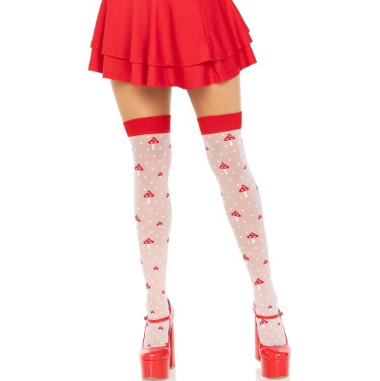 Leg Avenue Hosiery LEG AVENUE - MUSHROOM HIGH SOCKS RED/WHITE