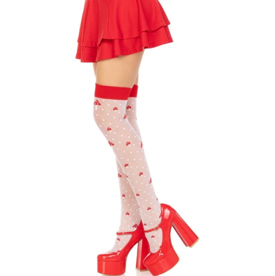 Leg Avenue Hosiery LEG AVENUE - MUSHROOM HIGH SOCKS RED/WHITE