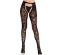 Leg Avenue Hosiery LEG AVENUE - ROSE LACE STOCKINGS WITH OPEN BACK BLACK