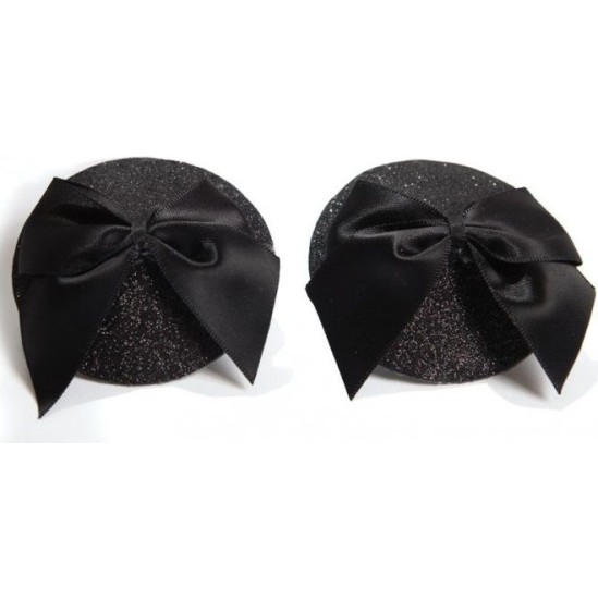 Bijoux Burlesque Pasties BIJOUX - BURLESQUE SHINY NIPPLE COVERS WITH BOW