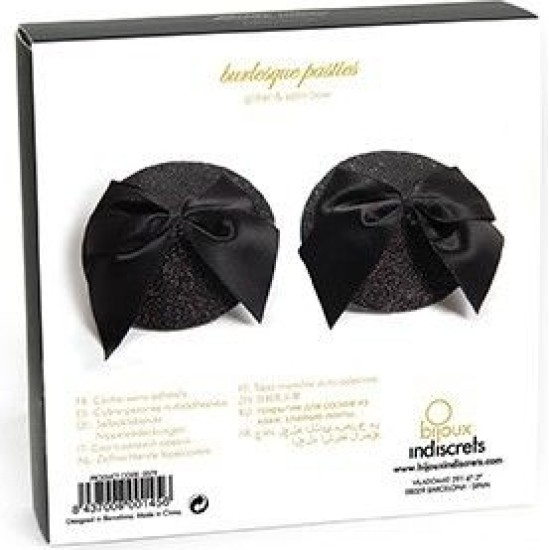 Bijoux Burlesque Pasties BIJOUX - BURLESQUE SHINY NIPPLE COVERS WITH BOW