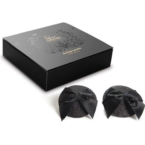 Bijoux Burlesque Pasties BIJOUX - BURLESQUE SHINY NIPPLE COVERS WITH BOW