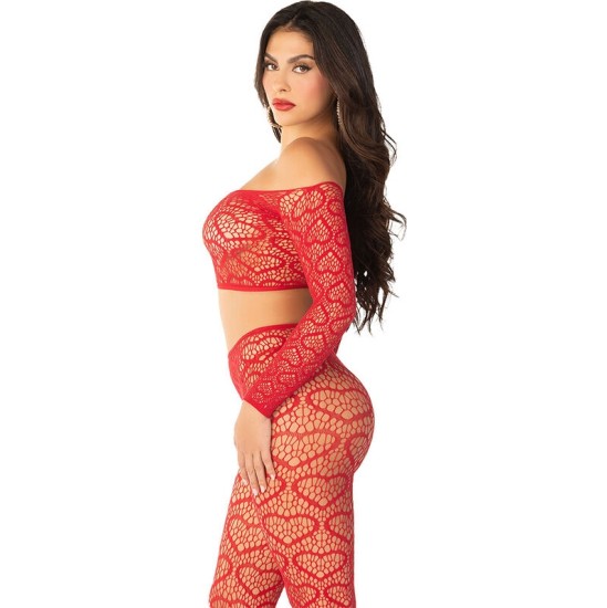 Leg Avenue Bodystockings LEG AVENUE - CROP TOP + STOCKINGS RED ONE SIZE