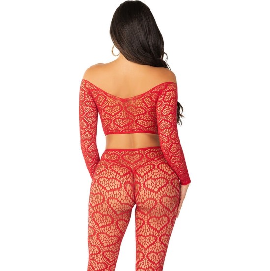 Leg Avenue Bodystockings LEG AVENUE - CROP TOP + STOCKINGS RED ONE SIZE