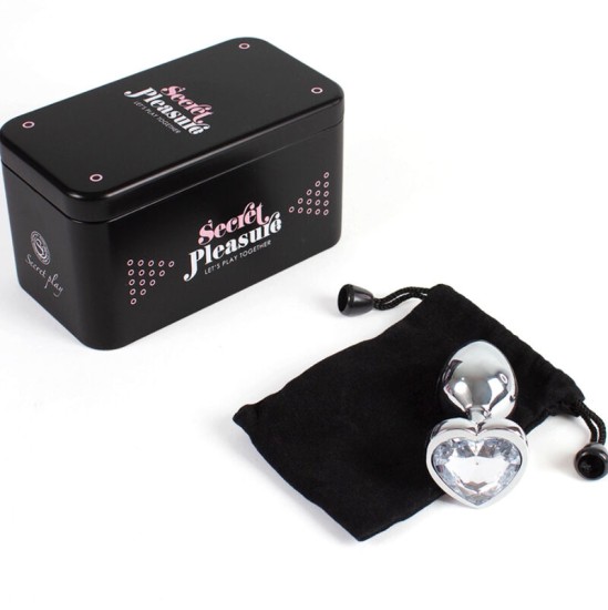 Secretplay Toys SLAPTAS ŽAIDIMAS – METALINIS KIŠTUKAS, caurspīdīgs CRYSTAL HEART, MAŽAS DYDIS 7 CM