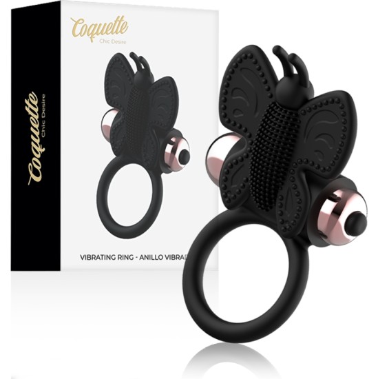 Coquette Toys COQUETTE CHIC DESIRE – GAIDĖS ŽIEDAS DRUGELIS SU VIBRATORIAUS JUODOS/AUKSO