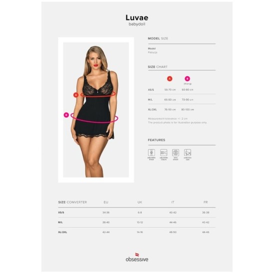 Obsessive Babydoll Obsessive - LUVAE BABYDOLL И СТРИНГИ ЧЕРНЫЕ XS/S