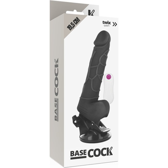 Basecock Reālistisks vibrators ar sēkliniekiem un pulti 19,5cm melns
