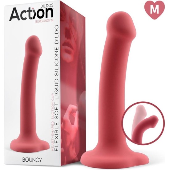 Action Bouncy Liquid Silicone Dildo Hiper Flexible 7 - 18 cm Size M Burgundy