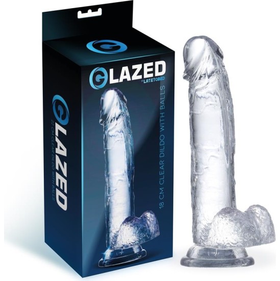 Glazed Realistic Dildo with Testicles Crystal Material 18 cm