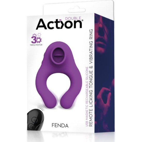 Action Fenda Vibrating Ring with Licking Tongue and Remote Control 3 Motors Magnetic USB