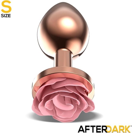 Afterdark Rosegold Metal Anal Plug with Pink Rose Base - Size S