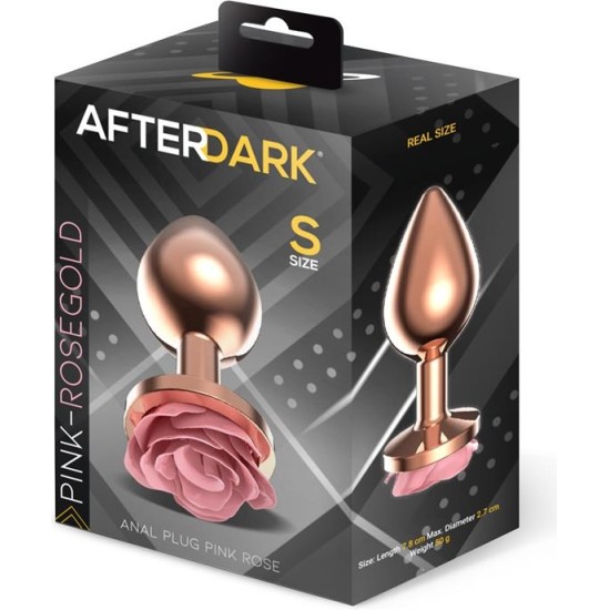 Afterdark Rosegold Metal Anal Plug with Pink Rose Base - Size S