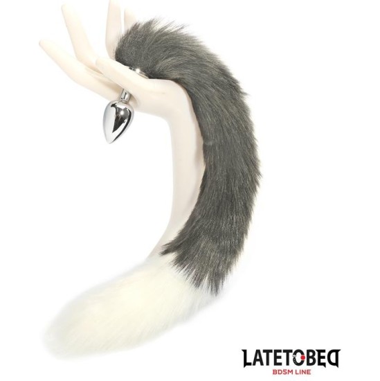 Latetobed Bdsm Line Anal plug with tail Gray and White 40 cm