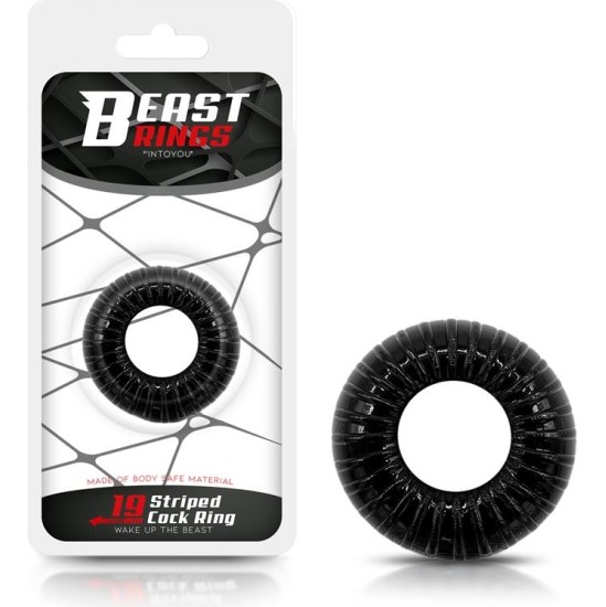 Beast Rings Cock Ring Super Flexible and Resistant Striped 1.9 cm Black