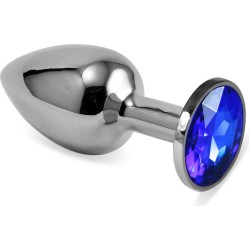 Lovetoy Butt Plug Silver Rosebud Classic with Darkblue Jewel Size S