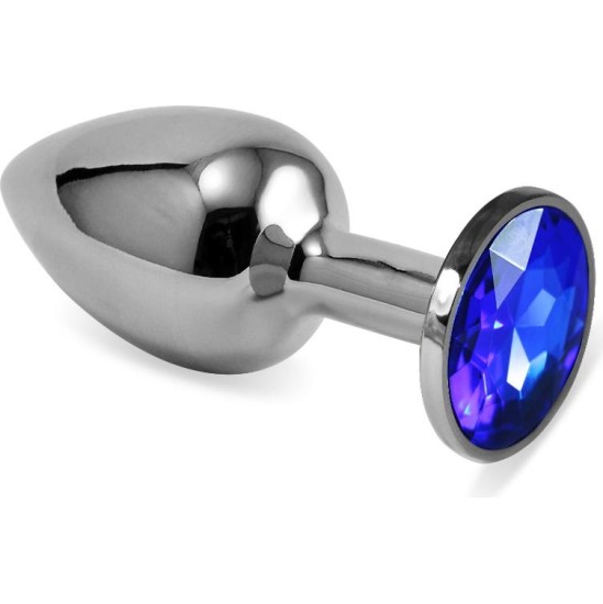 Lovetoy Butt Plug Silver Rosebud Classic with Darkblue Jewel Size S