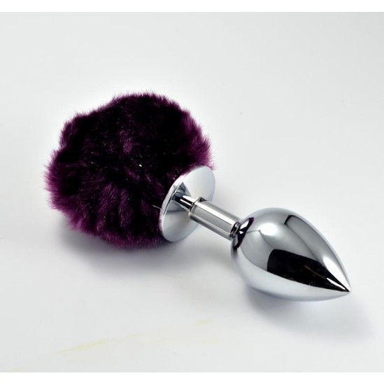 Lovetoy Metal Butt Plug with Purple Pompon Size L
