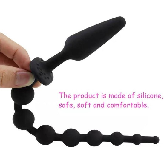 A-Gusto Butt Plug and Anal Chain Silicone Black