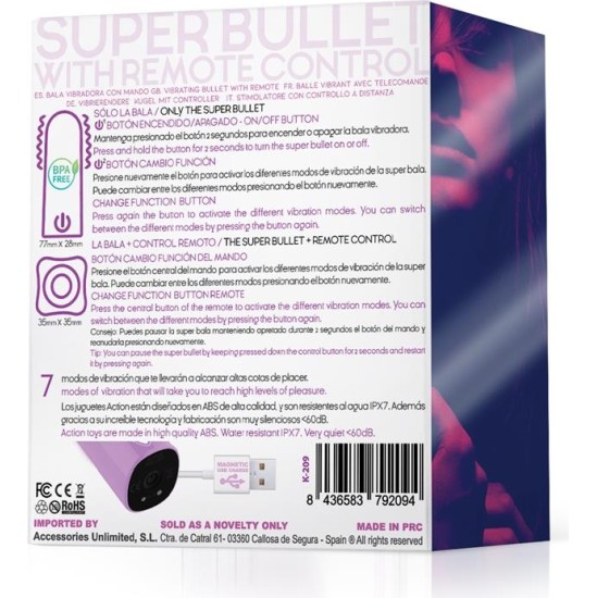 Action Dhalia S?per Vibrating Bullet with Remote Control High-powered USB Purple