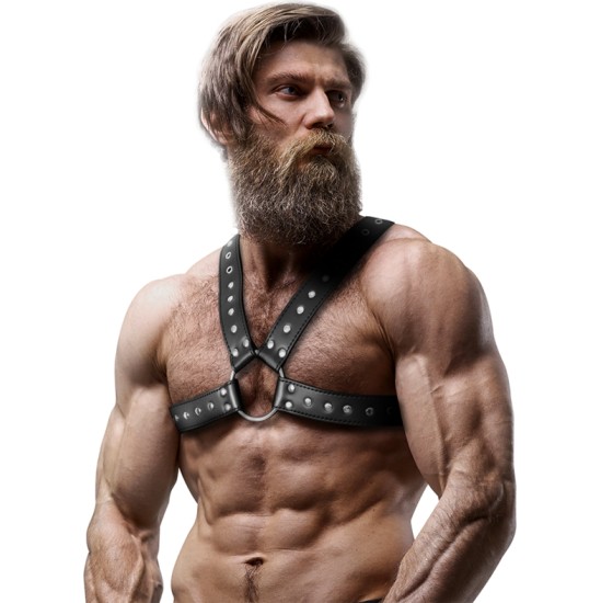 Fetish Submissive Attitude MENS CROSS-OVER ECO-LEATHER CHEST HARNESS WITH STUDS
