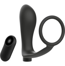 Addicted Toys PENIS RING WITH REMOTE CONTROL ANAL PLUG BLACK RECHARGEABLE
