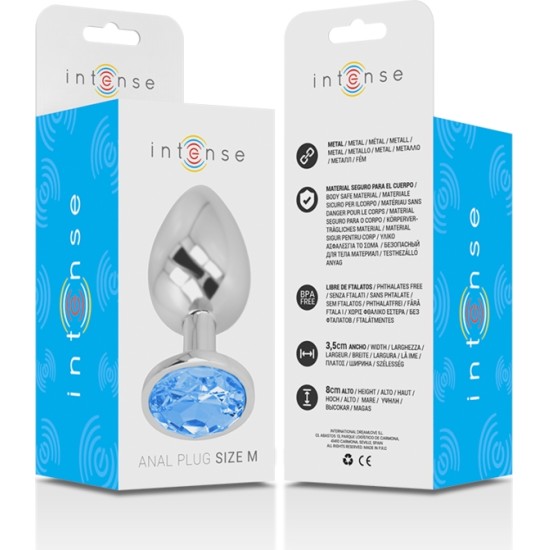 Intense Anal Toys INTENSE - ALUMINUM METAL ANAL PLUG WITH BLUE GLASS SIZE M