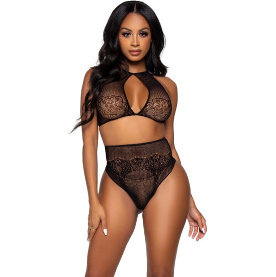 Leg Avenue Sets LEG AVENUE - TWO PIECES SET HALTER CROP TOP & THONG PANTY PANTY ONE SIZE