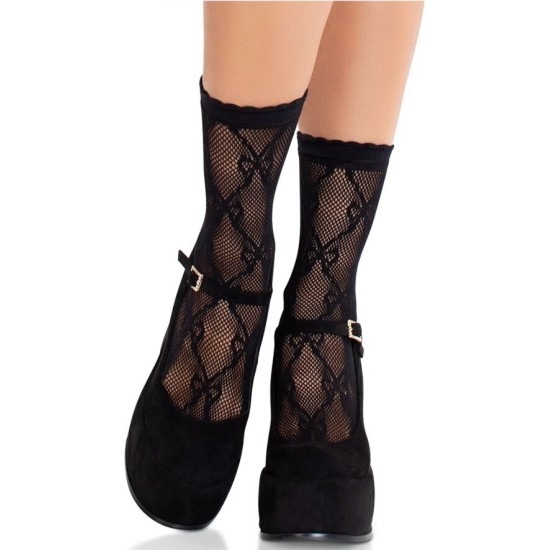 Leg Avenue Hosiery LEG AVENUE - BLACK LACE BOW LACE SOCKS