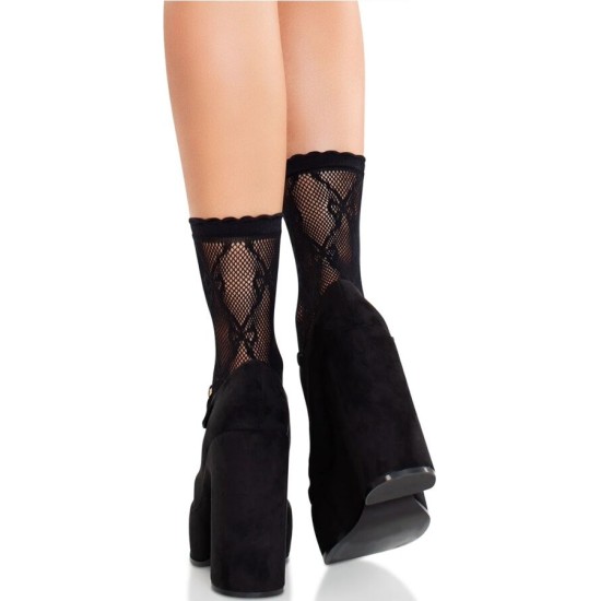 Leg Avenue Hosiery LEG AVENUE - BLACK LACE BOW LACE SOCKS